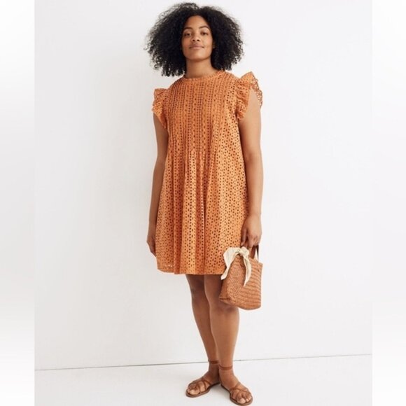Madewell Dresses & Skirts - MADEWELL Eyelet Ruffle-Sleeve Pintuck Mini Dress Women’s XX-Large